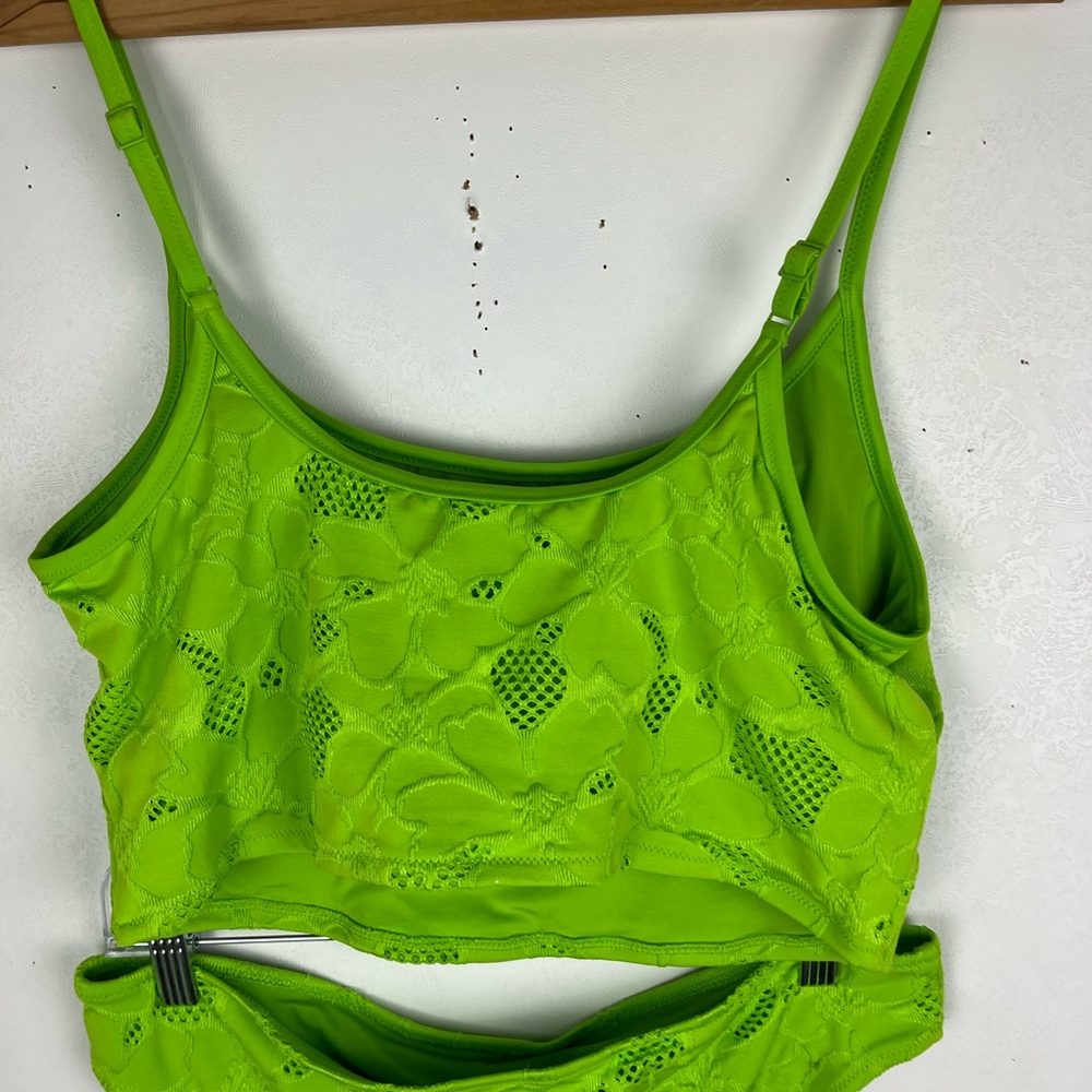 Aerie Green Lace Bikini Swimsuit Scoop Tank Top Bikini Bottom L/XL - Picture 5 of 9